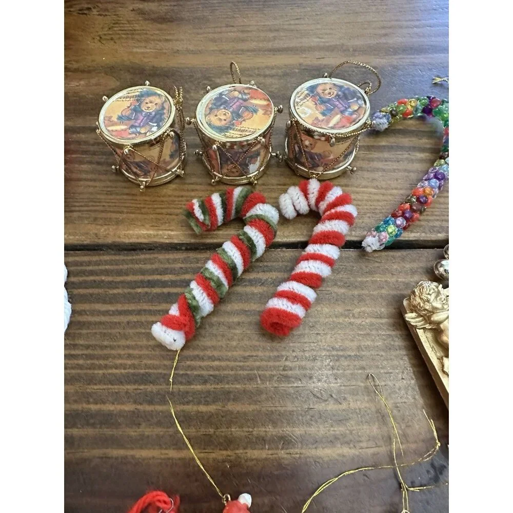Lot Of Vintage Christmas Ornaments Handmade /Wooden /Satin Balls/ Rocking Horses